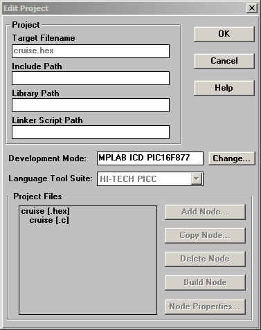 picture showing mplab dialog edit project